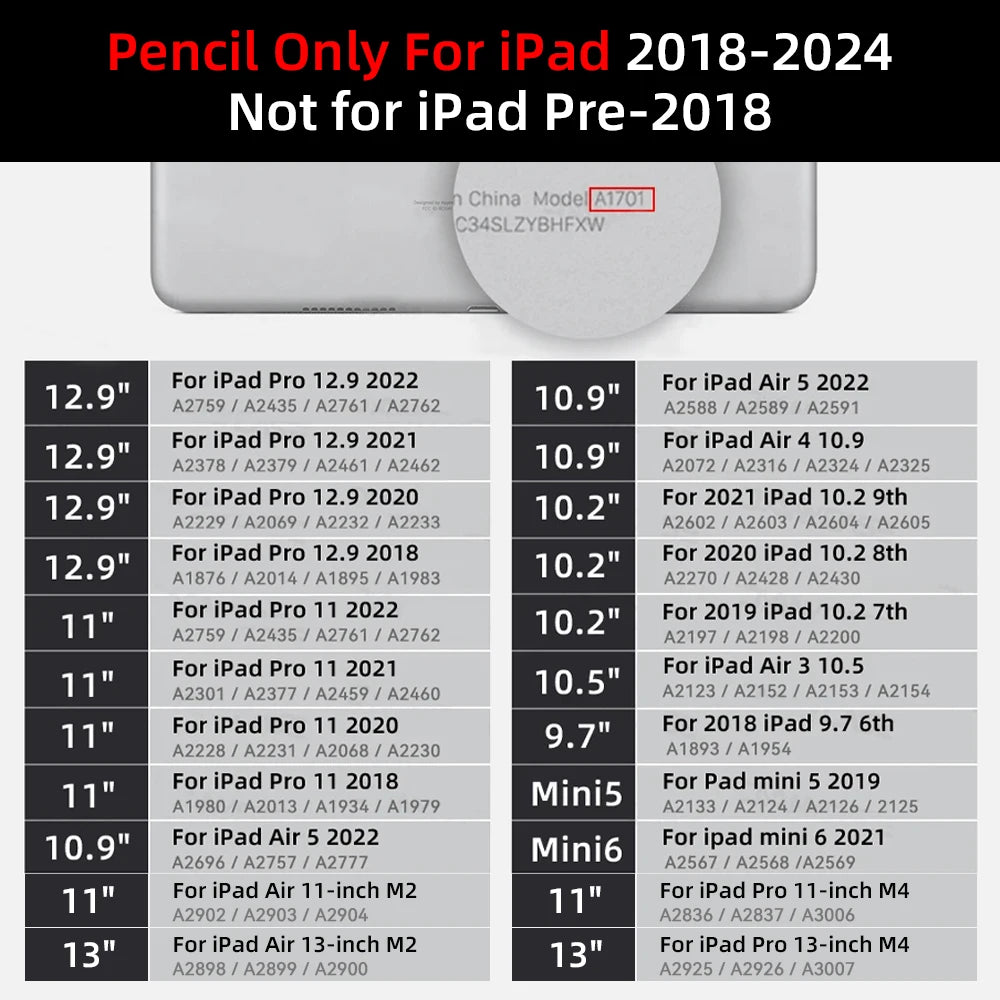 For iPad Pencil 2024 Air 6 M2 Pro M4 Stylus Pen with Palm Rejection Tilt,for iPad Pro 11 12.9 Air 4/5 7/8/9/10th mini 5 6 Tablet