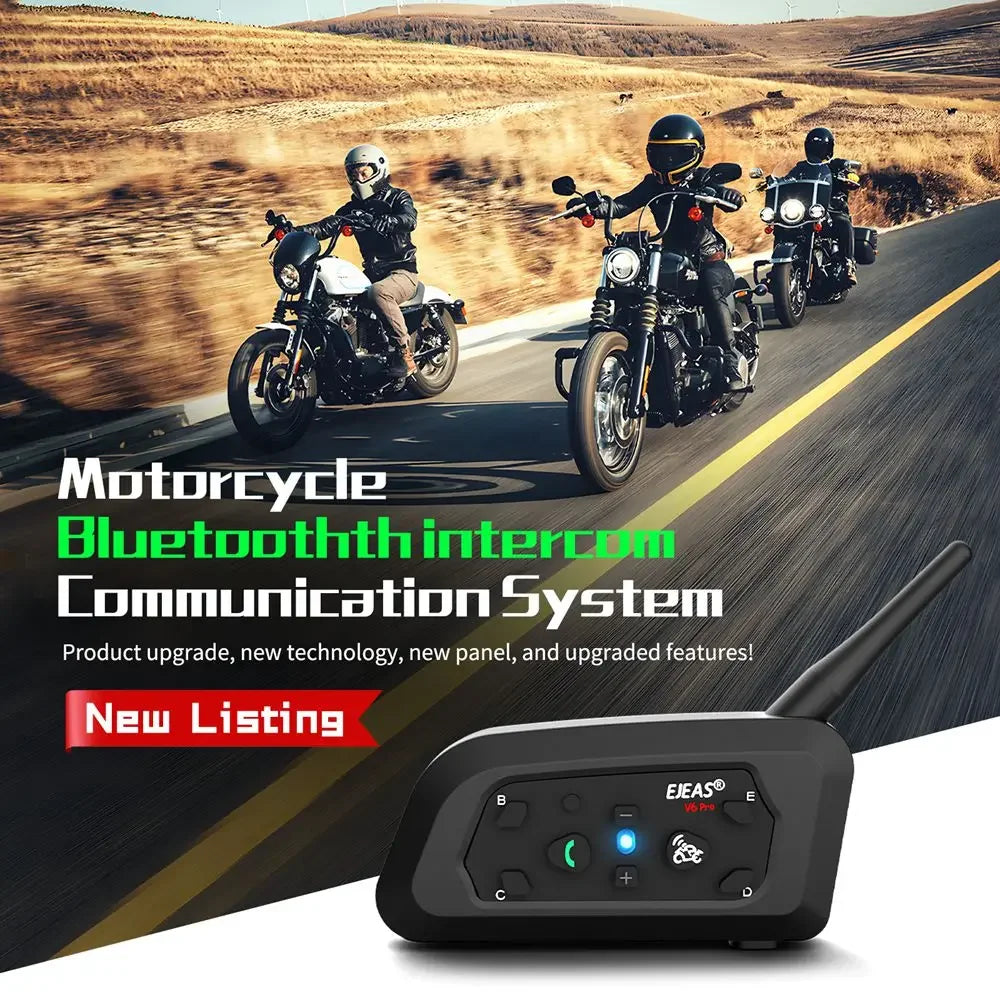 EJEAS V6 PRO+ Bluetooth Motorcycle Helmet Intercom Headset with 1200M BT Interphone Communicator for 6 Riders Waterproof